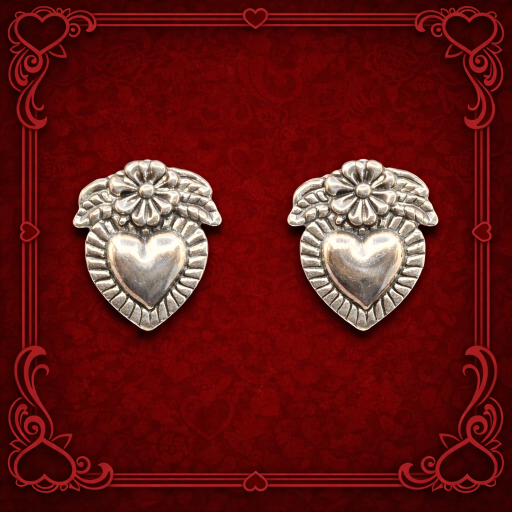 Milagro Heart w/ Flower Earrings on Post