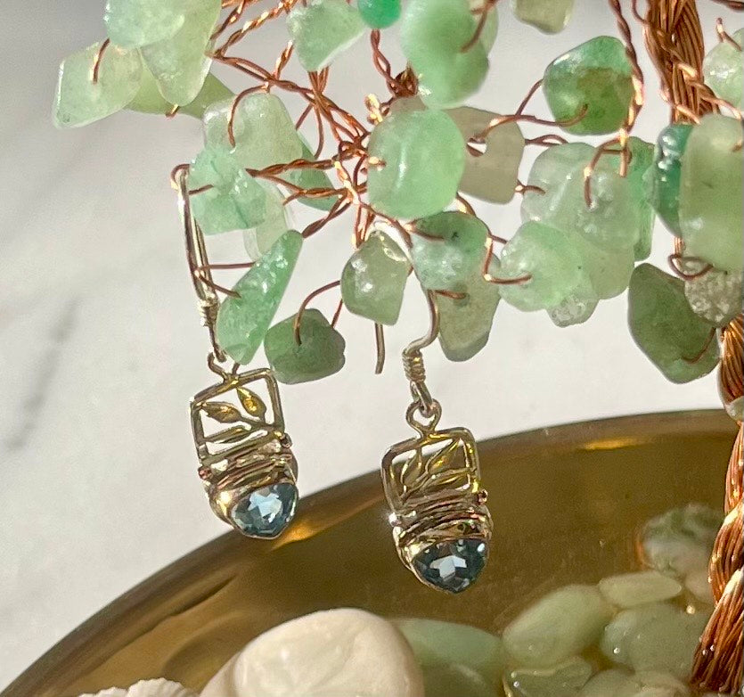 Silver Bamboo & Blue Topaz Earrings