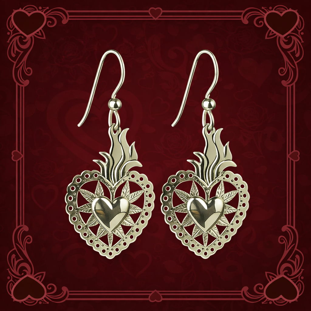Flaming Sacred Heart Earrings