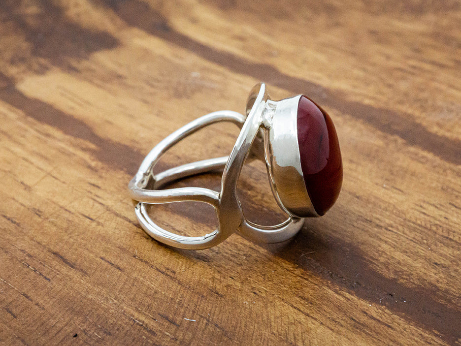 Round Frame Ring W/ Red Jasper