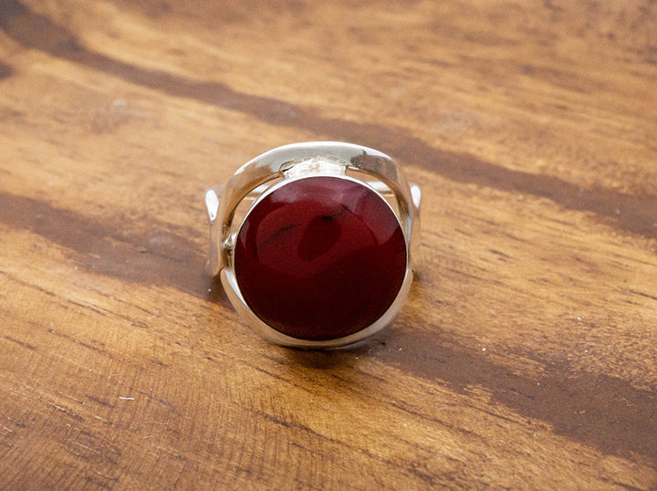 Round Frame Ring W/ Red Jasper