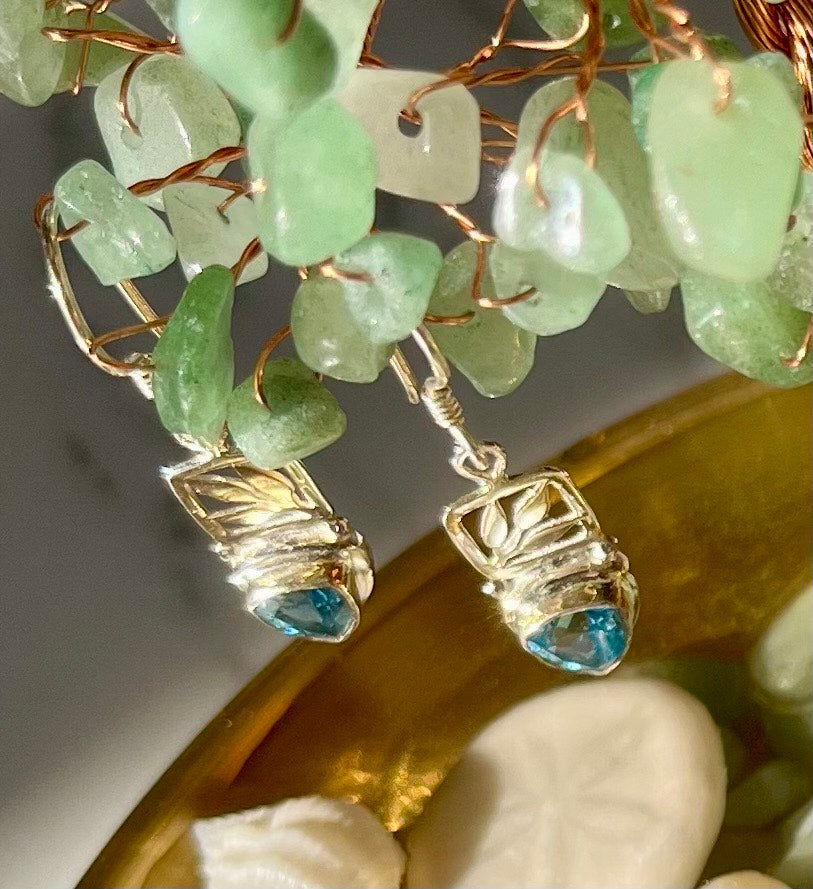 Silver Bamboo & Blue Topaz Earrings