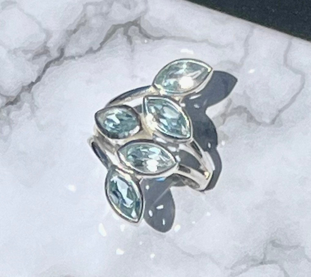 Blue Topaz Leaf Ring