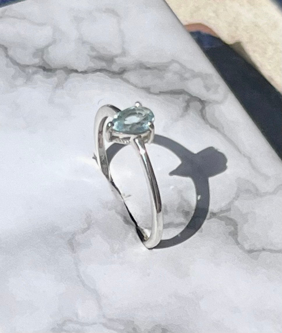 Pear-Cut Teardrop Blue Topaz Ring