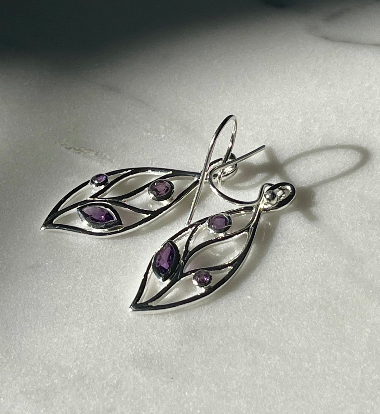 Handcrafted Amethyst Leaf Earrings