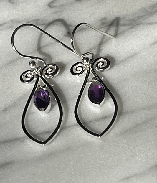 Elegant Amethyst Swirl Earrings with a Touch of Vintage Charm