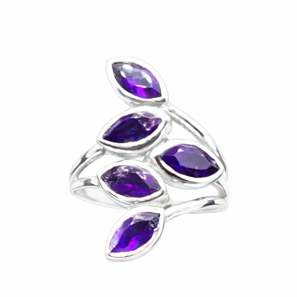 Exquisite Amethyst Leaf Ring