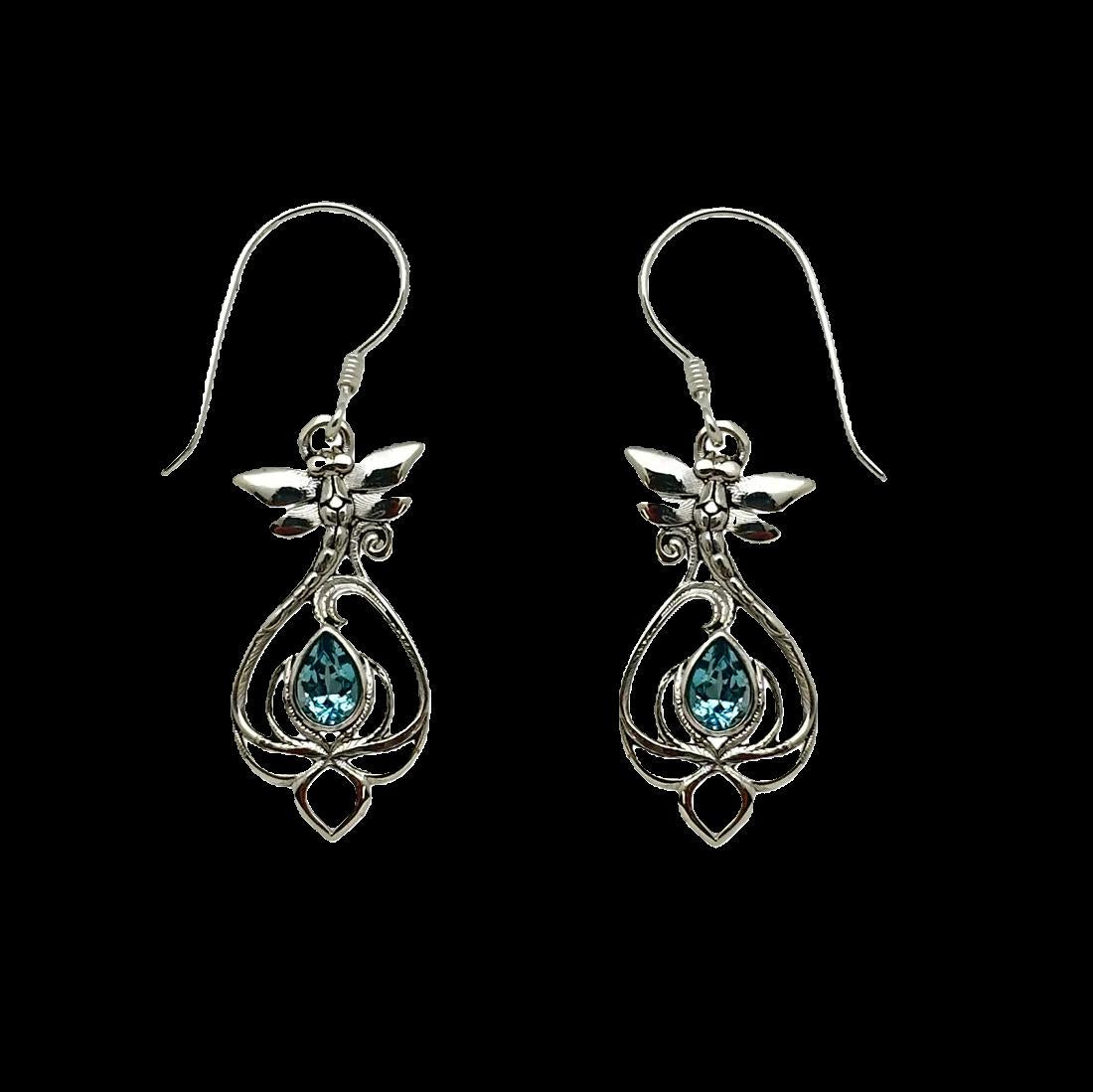 Blue Topaz Silver Dragonfly Earrings