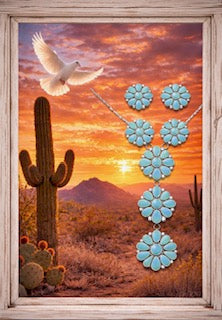 David Skeets Navajo Handmade Sterling Silver “Blue Ridge” Turquoise Necklace Set