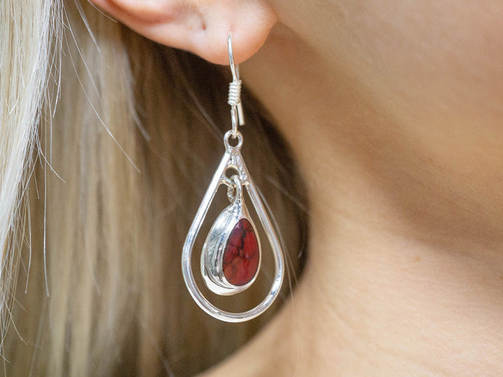 Hanging Red Jasper Teardrop Earring