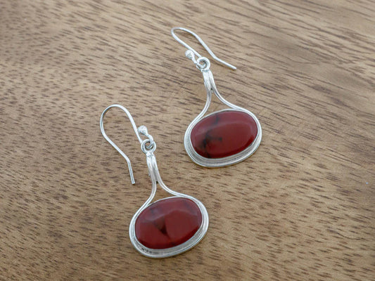 Red Jasper Oval Earring in Wire Frame