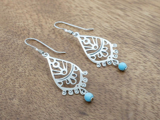 Ornate Teardrop Earring w/ Turquoise Bead