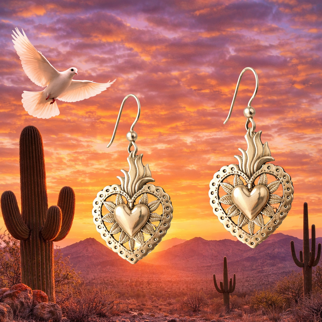 Flaming Sacred Heart Earrings