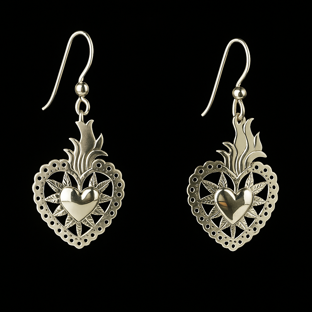 Flaming Sacred Heart Earrings