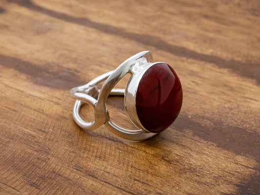 Round Frame Ring W/ Red Jasper