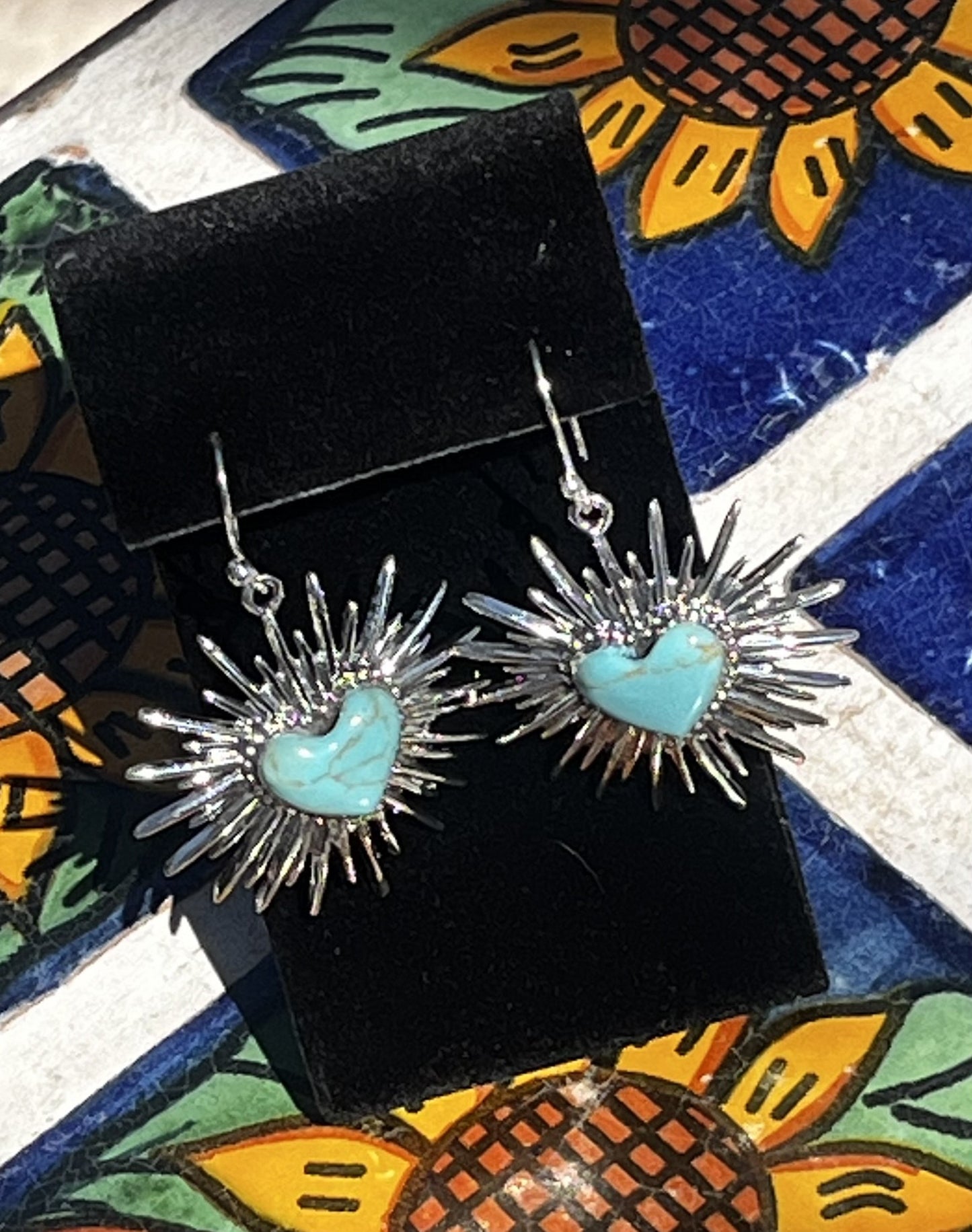 Bursting Sacred Heart Earrings in Turquoise