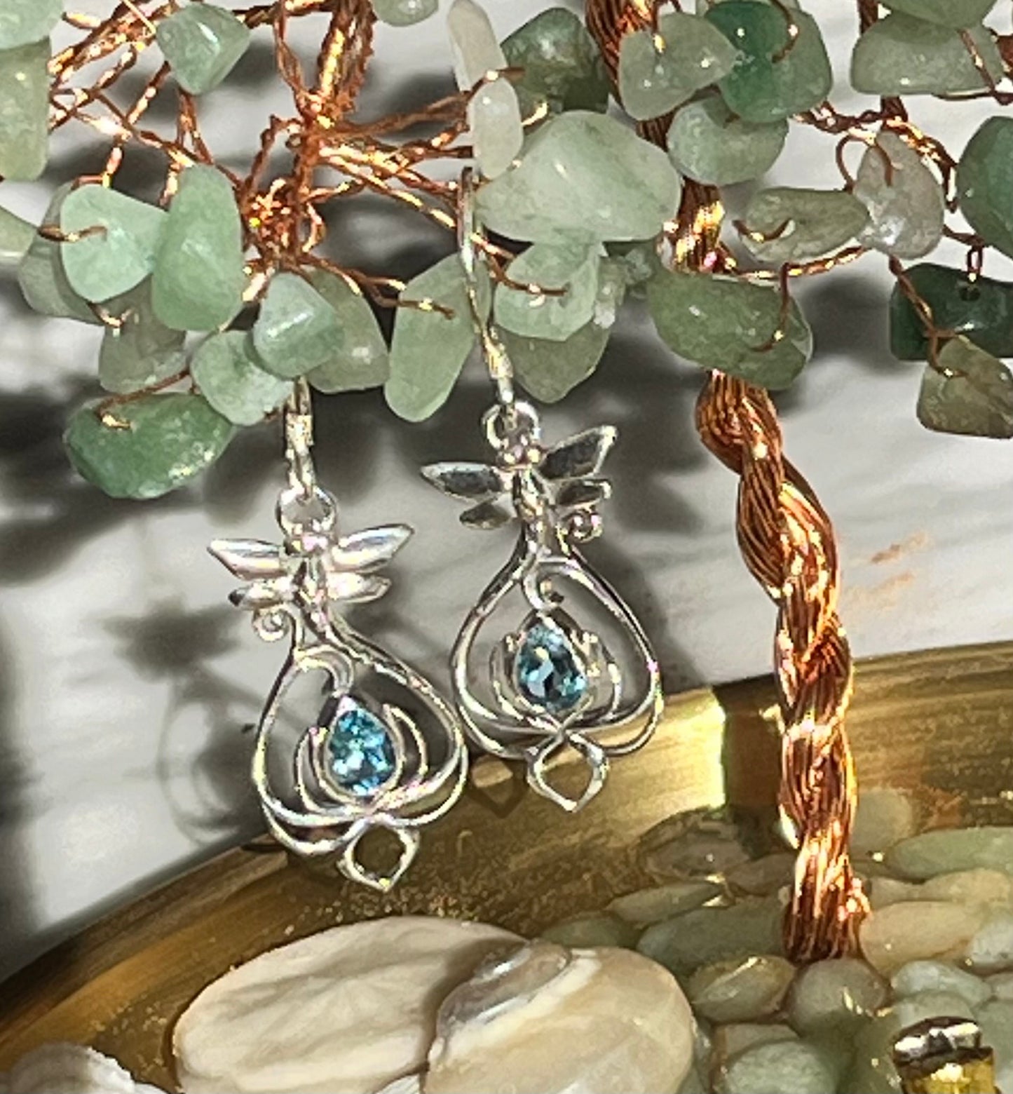 Enchanting Elegance: The Blue Topaz Dragonfly Bloom Earrings