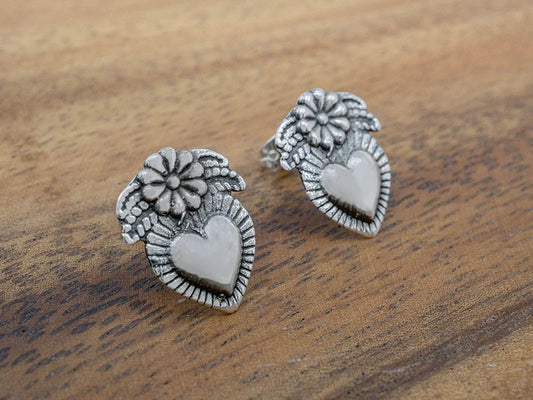 Milagro Heart w/ Flower Earrings on Post