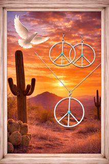 Elegant Sterling Silver Turquoise Peace Symbol Set